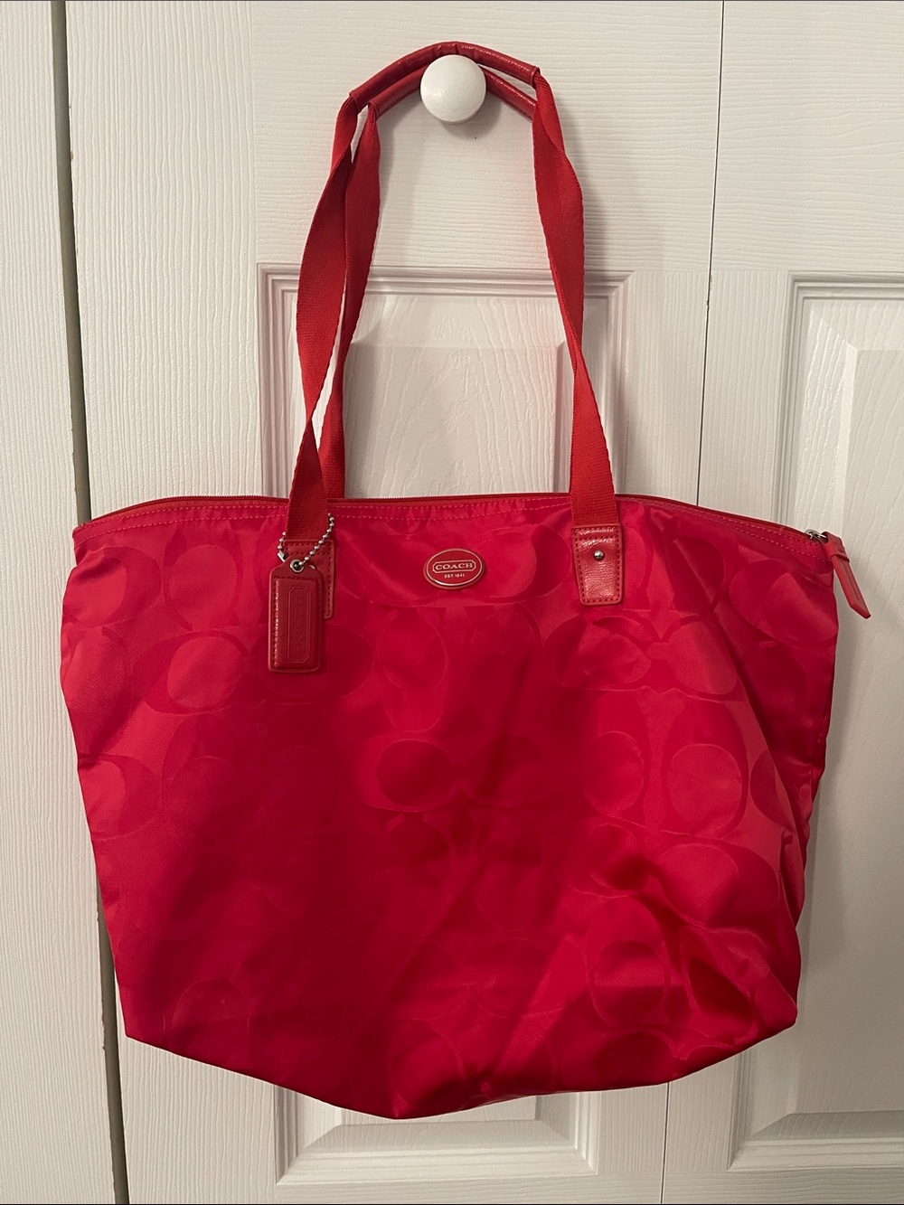 Coach Bold Red Signature Nylon Tote